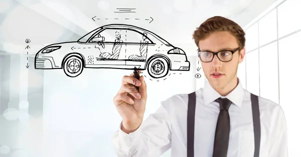 Digitale Composiet Van Schets Van Auto Man Tekening — Stockfoto