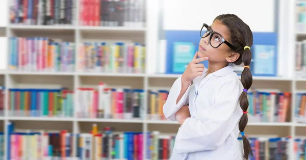 Compuesto Digital Niña Escuela Ciencias Biblioteca Educación — Foto de Stock