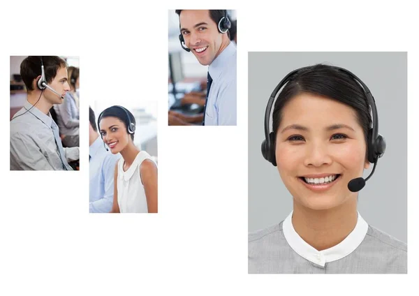 Composto Digital Equipe Ajuda Collage Customer Service Call Center — Fotografia de Stock