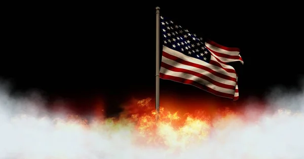 Digital Composite America Flag Burning Fire — Stock Photo, Image