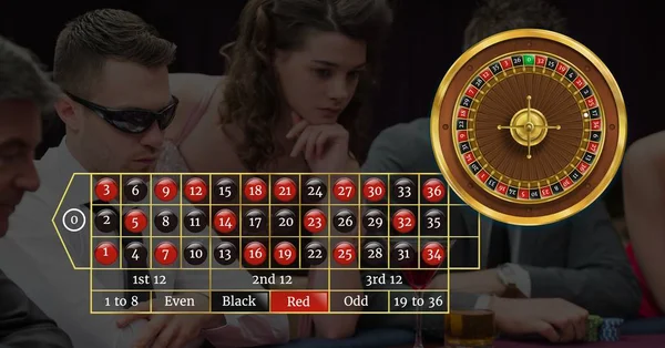 Composito Digitale Interfaccia Roulette Giocatori Nel Casinò — Foto Stock