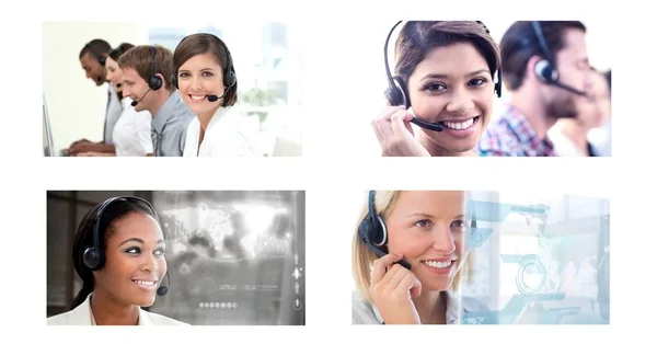 Composto Digital Equipe Ajuda Collage Customer Service Call Center — Fotografia de Stock