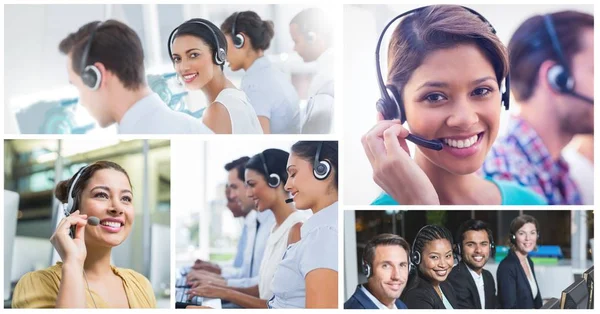 Digital composite of Collage of Customer Service help team in call center