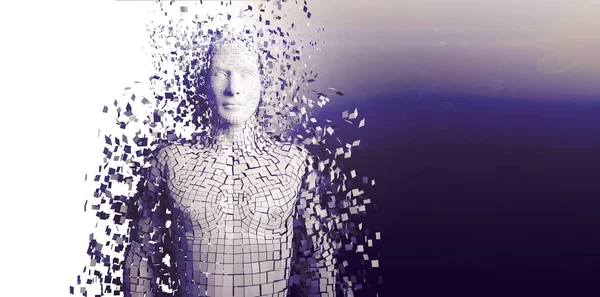 Gri pixelated 3d adamın birçok parçalardan oluşan imge