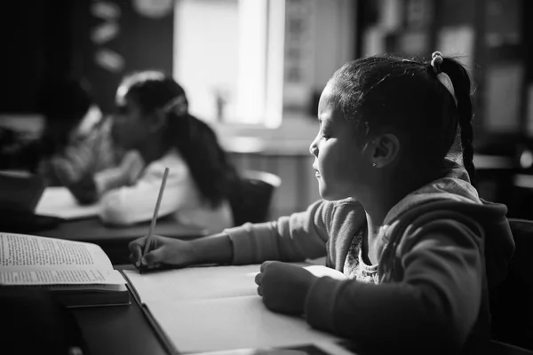 Aufmerksame Schülerin Bei Ihren Hausaufgaben Der Schule — Stockfoto