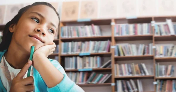 Composto Digital Estudante Menina Biblioteca Educação — Fotografia de Stock