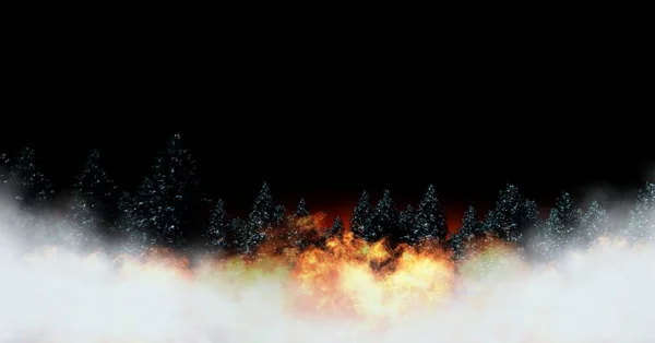 Ağaç Orman Yanan Ateş Dijital Bileşik — Stok fotoğraf