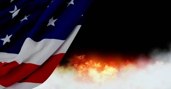 Digital Composite America Flag Burning Fire — Stock Photo, Image