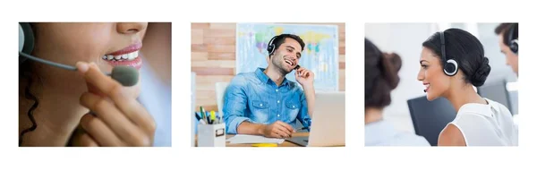 Composto Digital Equipe Ajuda Collage Customer Service Call Center — Fotografia de Stock