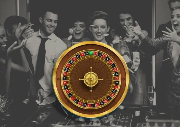 Digital Composite Aus Roulette Rad Und Menschen Die Casino Spielen — Stockfoto