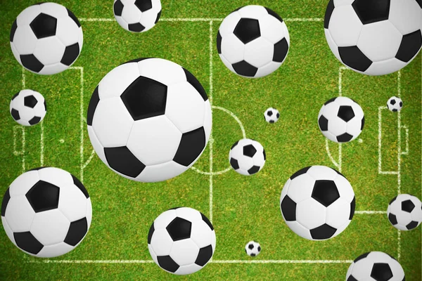 Black White Footballs Green Background — Stock Photo, Image