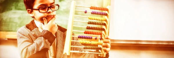 Pupil Dressed Teacher Holding Abacus Classroom — Stock Photo, Image