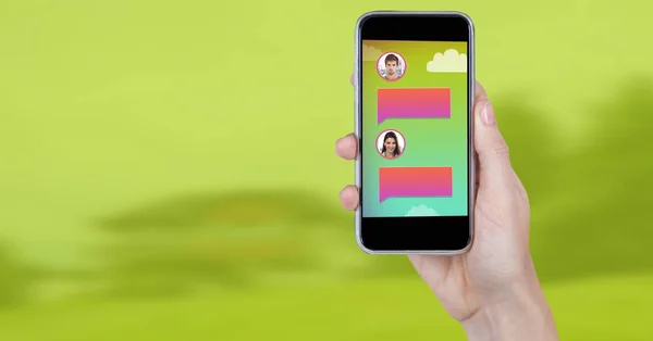 Komposit Digital Dari Aplikasi Pesan Pada Telepon Tangan Dengan Profil — Stok Foto