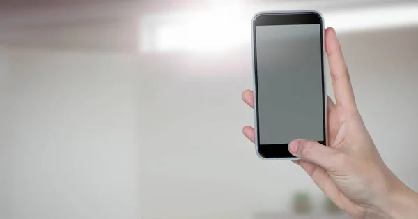Digital Komposit Telefonen Handen Med Ljuskälla Fönster — Stockfoto