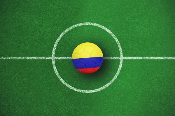 Piłka Nożna Kolorach Kolumbii Przeciwko Piłka Nożna Pole Planu — Zdjęcie stockowe