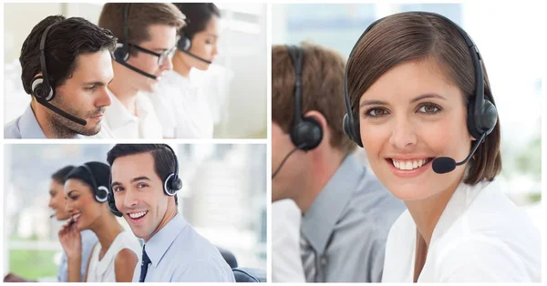 Composto Digital Equipe Ajuda Collage Customer Service Call Center — Fotografia de Stock