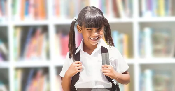 Digitális Könyvtár Oktatás Iskola Lány Összetett — Stock Fotó
