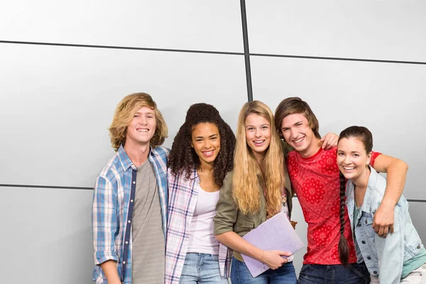 Cheerful College Students Library White Tiling — Stock Photo, Image