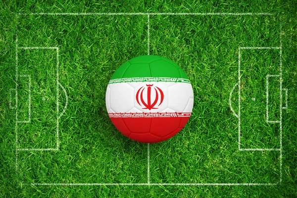 Piłka Nożna Kolorach Iran Przeciwko Zamknięte Widok Trawy — Zdjęcie stockowe