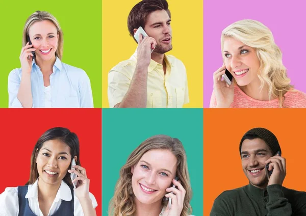 Digital Composite People Phones Colorful Square Sections — Stock Photo, Image