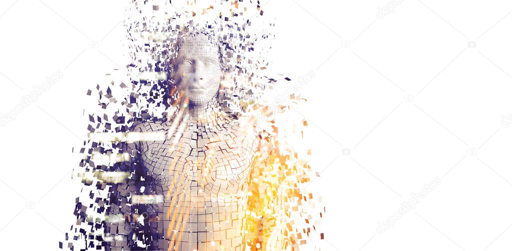 Composite image of pixelated gray 3d man