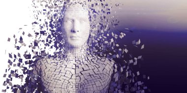 Gri pixelated 3d adamın birçok parçalardan oluşan imge