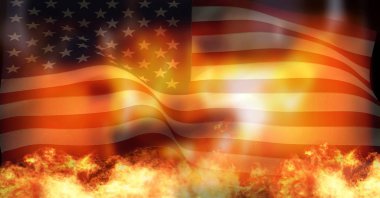 Amerika bayrağı ve yanan ateş dijital bileşik