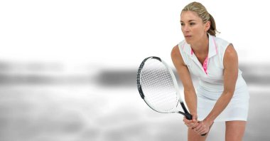 Tenis oyuncu kadının gri arka plan gürültü ile dijital bileşik