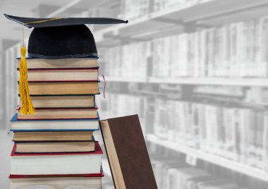 Kitap ve eğitim kütüphane mezuniyet şapka dijital bileşik