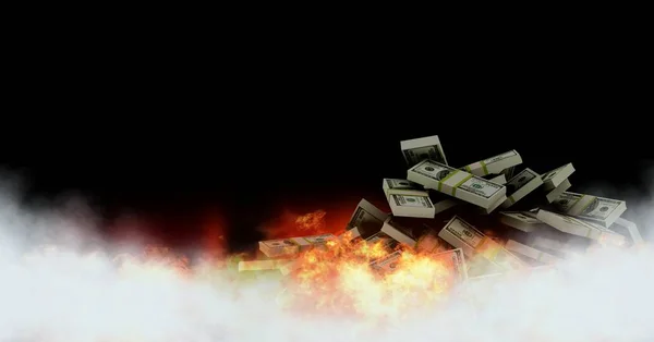 Digital composite of Dollar money notes burning in fire