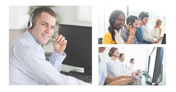 Digitaler Verbund Der Collage Des Kundenservice Helferteams Call Center — Stockfoto