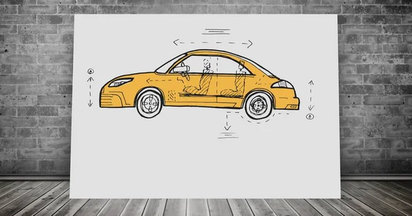 Arabalar el gemide odaya çizimi taslağını dijital bileşik