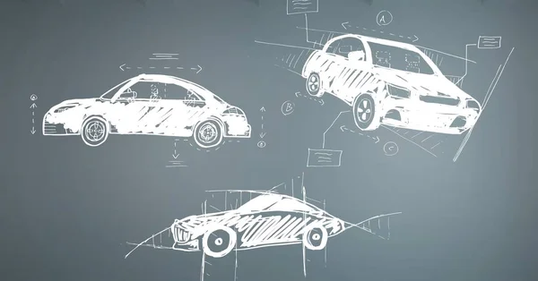 Ψηφιακός Σύνθετος Σκίτσο Του Χεριού Αυτοκίνητα Σχεδίασης — Φωτογραφία Αρχείου