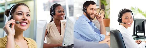 Digital Composite Collage Customer Service Help Team Call Center — Stock Photo, Image