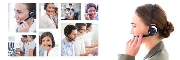 Cyfrowy Kompozytowy Zespołu Pomocy Kolaż Obsługi Klienta Call Center — Zdjęcie stockowe