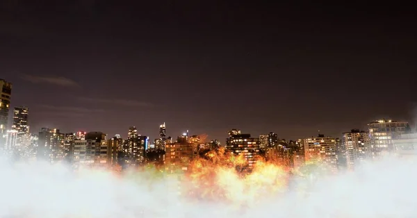 Digital composite of City with burning fire