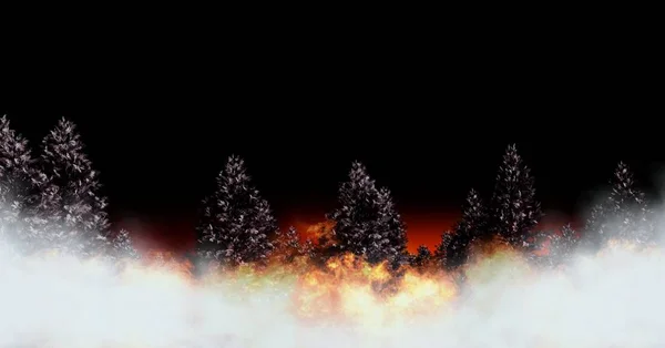 Ağaç Orman Yanan Ateş Dijital Bileşik — Stok fotoğraf