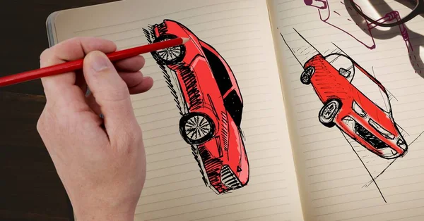 汽车素描与手绘数字复合 — 图库照片