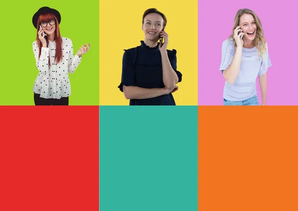 Digital Composite People Phones Colorful Square Sections — Stock Photo, Image