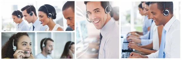 Composto Digital Equipe Ajuda Collage Customer Service Call Center — Fotografia de Stock