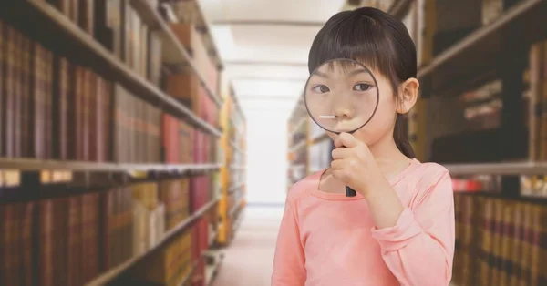 Digitális Könyvtár Oktatás Iskola Lány Összetett — Stock Fotó