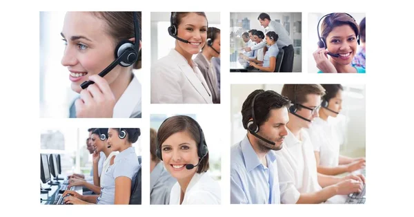Composto Digital Equipe Ajuda Collage Customer Service Call Center — Fotografia de Stock