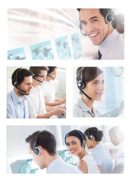 Composto Digital Equipe Ajuda Collage Customer Service Call Center — Fotografia de Stock