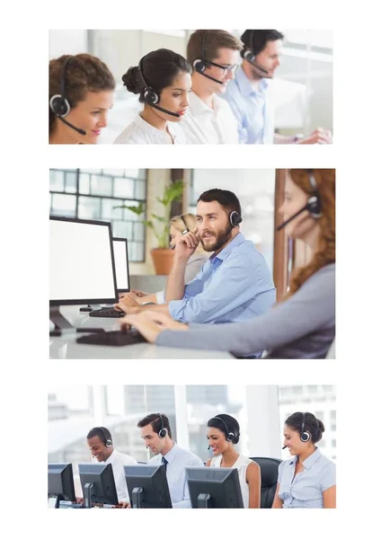 Composto Digital Equipe Ajuda Collage Customer Service Call Center — Fotografia de Stock