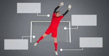 Boş Infographic panelleri ve futbol kaleci dijital bileşik