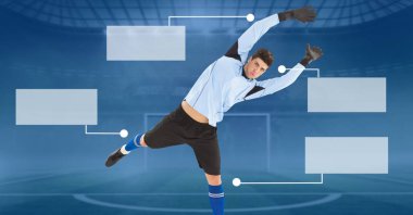 Boş Infographic panelleri ve futbol kaleci dijital bileşik