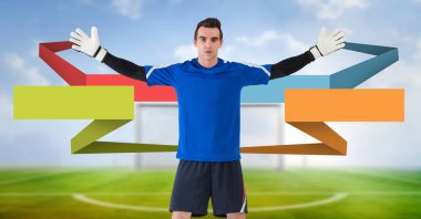 Boş Infographic panelleri ve futbol kaleci dijital bileşik