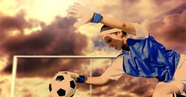 Futbol kaleci kadının golü kaydetme dijital bileşik