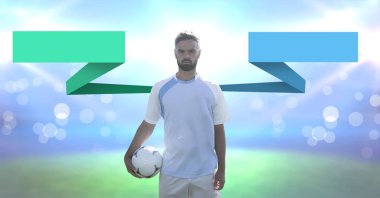 Boş Infographic panelleri ve futbolcular futbol çim üzerinde dijital bileşik