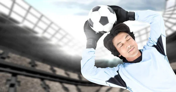 Digital Composite Soccer Goalkeeper Saving Ball Goal — Stock Photo, Image